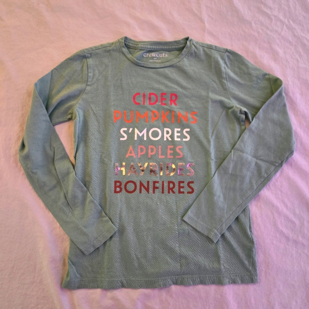 Crewcuts Sage Green Girls Long Sleeve Fall Favorites Tee M - Cozy Autumn